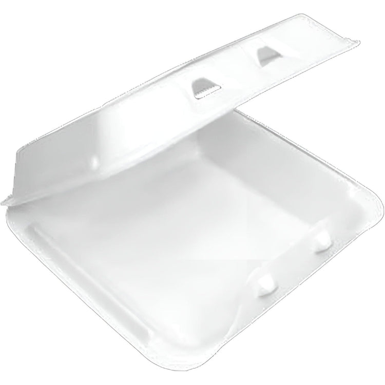 Pactiv Evergreen - 9" x 9.125" x 3.25", White Foam Large Hinged-Lid Takeout Container Smartlock, 150 Per Case - YHLW09010000