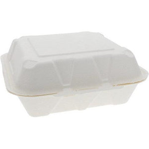 Pactiv Evergreen - 9" x 9" x 3" Earth Choice Bagasse Hinged Lid Takeout Container Natural , 150/Cs - YMCH09010001