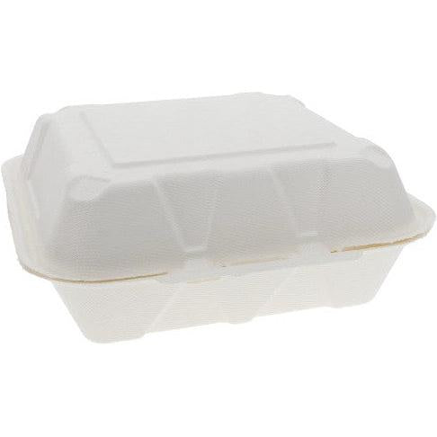 Pactiv Evergreen - 9" x 9" x 3" Earth Choice Bagasse Hinged Lid Takeout Container Natural , 150/Cs - YMCH09010001