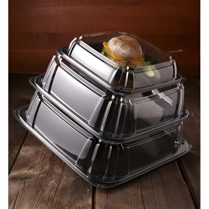 Sabert - 16" UltraStack Black Square Platter with Clear High Dome Lid Combo, 25 Per Case - C9616