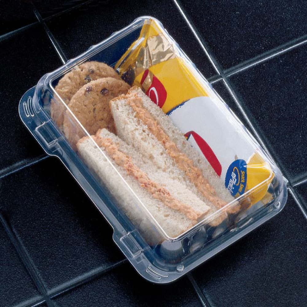 Pactiv Evergreen - Clear View Plastic Hinged Lid Snack Box Container SmartLock Black Base & Clear Lid 8" x 5" 24 Oz Shallow, 200/Cs - YEH896120000
