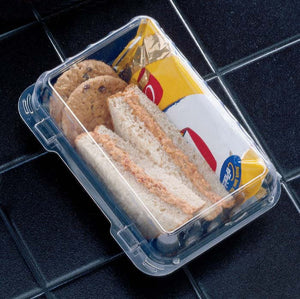 Pactiv Evergreen - Clear View Plastic Hinged Lid Snack Box Container SmartLock Black Base & Clear Lid 8" x 5" 24 Oz Shallow, 200/Cs - YEH896120000