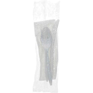 Pactiv Evergreen - Fieldware Medium Weight Wrapped White Plastic Cutlery Set (Fork, Spoon, Knife, Napkin), 250 Count - FKFSKWNCH