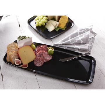 Sabert - Mozaïk 9" x 22" Plastic Black Rectangle Platter, 25/Cs - 9322
