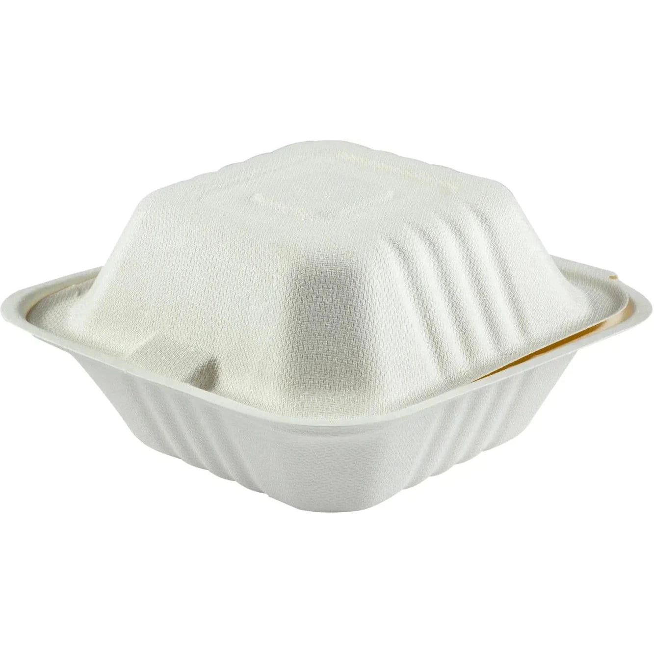 Hy-Pax - 6" X 6" Bagasse Hinged Container,4/125/Pk - HP-BAG-6CLM-C