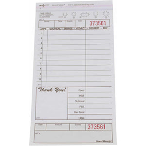 NCCO International - 4.25" x 7.75", Medium-Wide Two-Part Carbonless Canadian Guest Check, 250/Pk - 24797