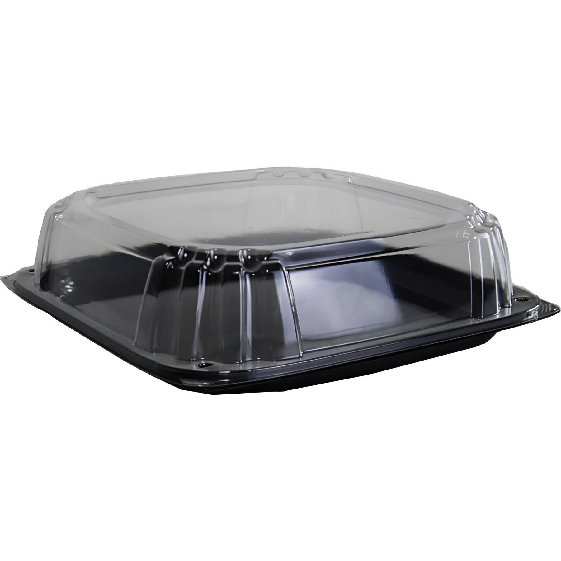 Sabert - 12" UltraStack Black Square Platter with Clear High Dome Lid Combo, 25 Per Case - C9612