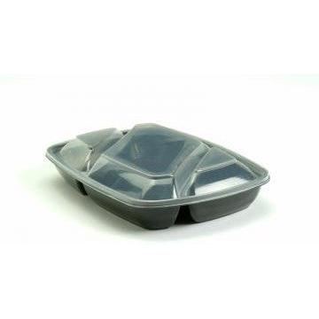 Sabert - 35 Oz Black Three-Compartment Medium Rectangle Container, 150/Cs - 71335B150N