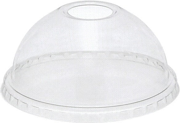 Pactiv Evergreen - Clear Recycled Plastic Dome Lid with Hole for "B" Size Cold Drink Cups, 900/cs - YPDL24C