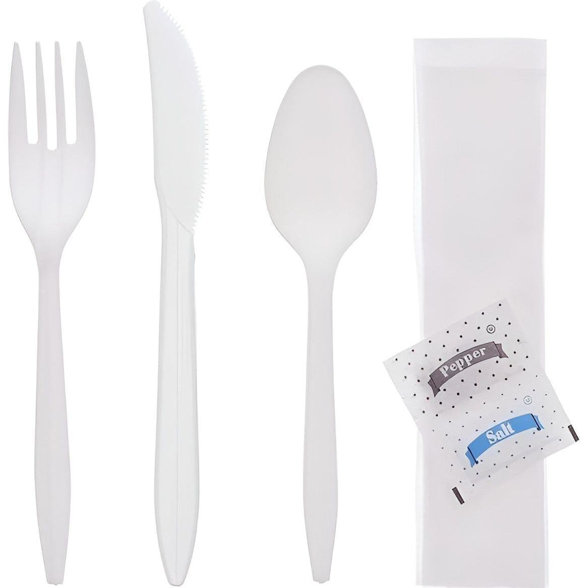 Sanfacon - 5 PC Cutlery Kit Knife, Fork, Salt, Pepper, Dinner Napkin, 500/Cs - 828361