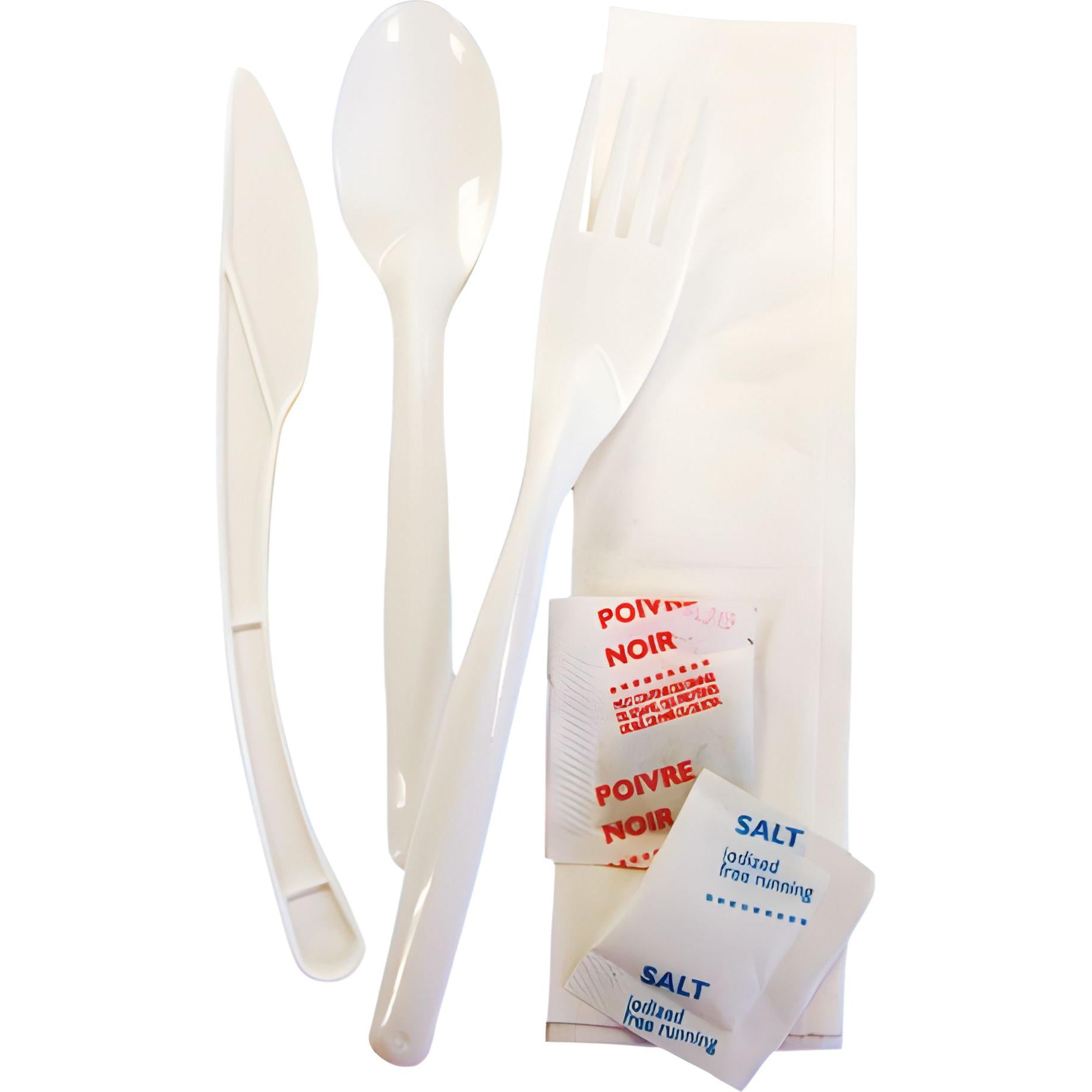 Sanfacon - 6 Pc Cutlery Kit Knife, Fork, Soup Spoon, Salt, Pepper, Napkin, 500/Cs - 828373