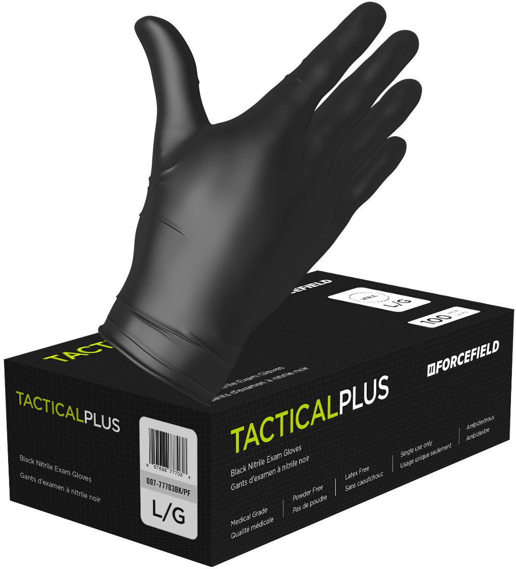 Forcefield - Large Black Tactical Plus Disposable Powder Free Nitrile Glove, 10bx/cs - 352777BL
