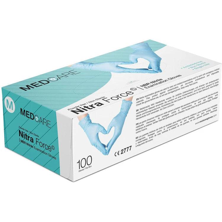 Medcare - Nitra Force Medium Blue Examination Glove, 100/bx - 3531120