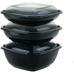 Sabert - 32 Oz Black Large Square Bowl with Clear Dome Lid, 75/Cs - 99032B75