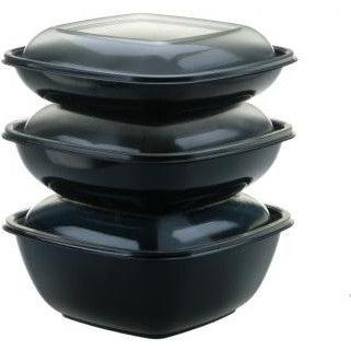 Sabert - 32 Oz Black Large Square Bowl with Clear Dome Lid, 75/Cs - 99032B75