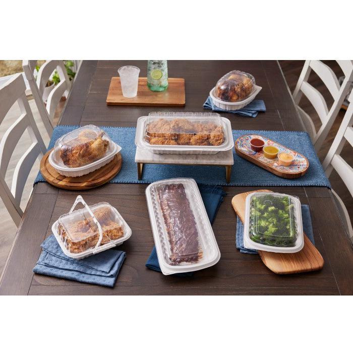 Pactiv Evergreen - 10" x 7.1" x 2.1" White/Clear Half Slab MFPP Rib Container with Vented OPS Dome Lid, 90 Count - 0CNC1070DZYW