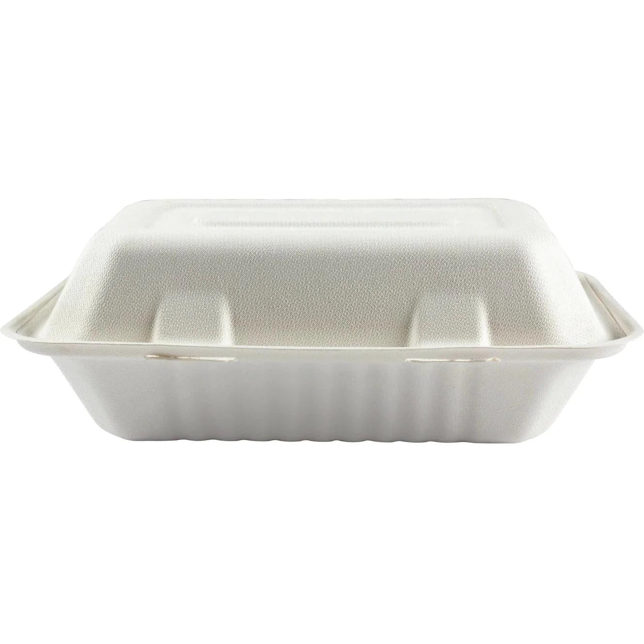 Hy-Pax - 9" X 6" 3" Bagasse Hinged Container, 200/Cs - HP-BAG-9CLM6-C