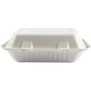 Hy-Pax - 9" X 6" 3" Bagasse Hinged Container, 200/Cs - HP-BAG-9CLM6-C