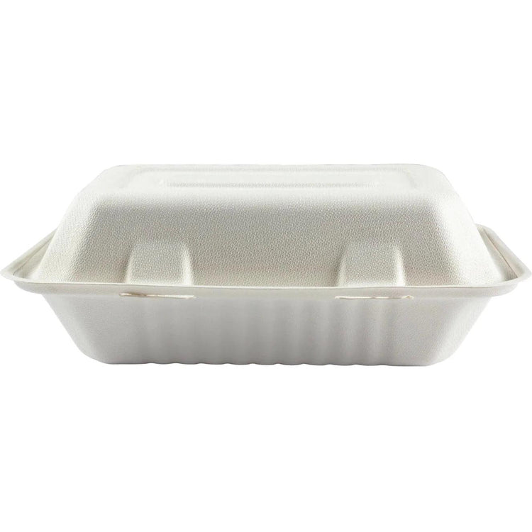 Hy-Pax - 9" X 6" 3" Bagasse Hinged Container, 200/Cs - HP-BAG-9CLM6-C