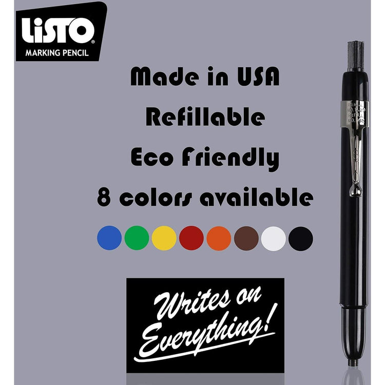 Listo - Black Marking Pencil Refills Writes on Any Surface, 72 Per Box - 162BBK