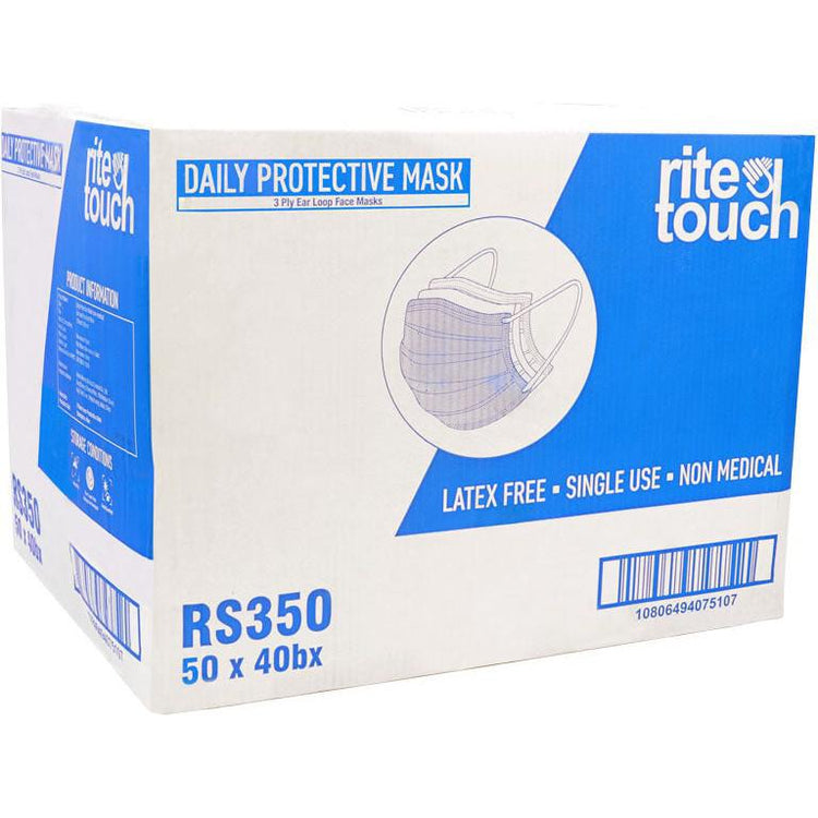RiteTouch - 3-ply Blue Ear Loop Face Mask, 50/bx - 350