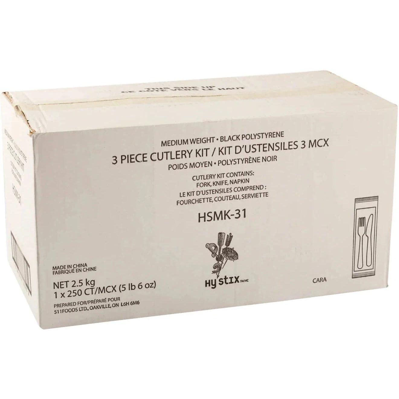 Hy-Stix - 3 In 1 Black Cutlery Kit, 250/Cs - HSMK-31-500