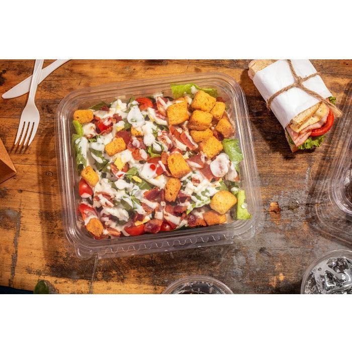 Pactiv Evergreen - 48 Oz Shallow Tamper Evident Recycled Plastic Hinged Deli Container, 150 Count - TEHL8X848