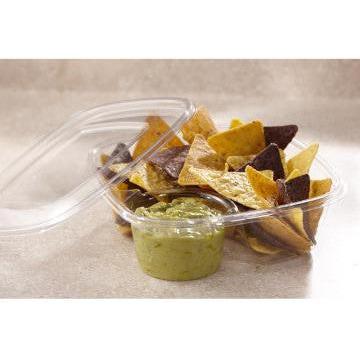 Sabert - 32 Oz Clear Square Container with 4.5 Oz Dip Cup Compartment and Clear Flat Lid, 150/cs - C18132B150