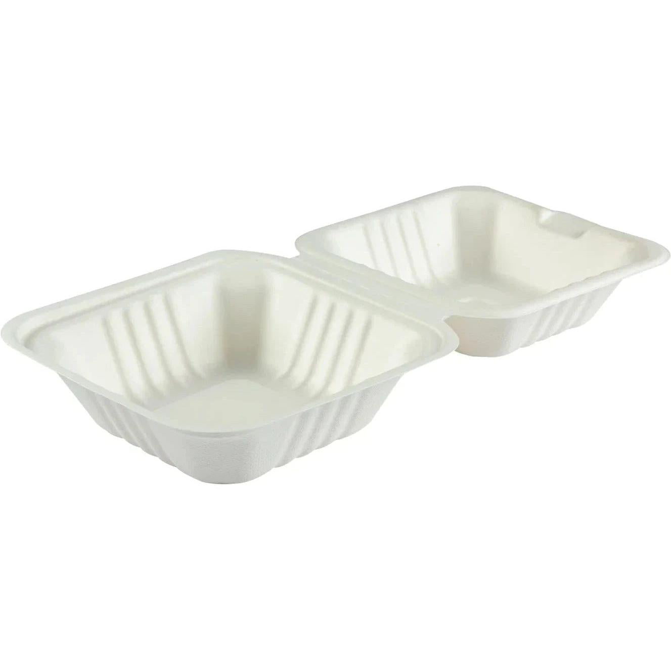 Hy-Pax - 6" X 6" Bagasse Hinged Container,4/125/Pk - HP-BAG-6CLM-C