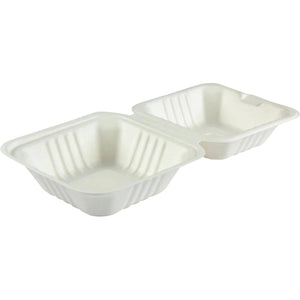Hy-Pax - 6" X 6" Bagasse Hinged Container,4/125/Pk - HP-BAG-6CLM-C