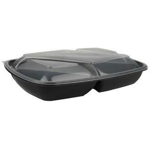 Sabert - 35 Oz Black Three-Compartment Medium Rectangle Container, 150/Cs - 71335B150N