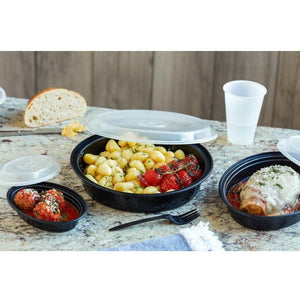 Pactiv Evergreen - VERSAtainer Oval 8 Oz Black Base with Clear Dome Microwavable Takeout Container And Lid Combo, 150/Cs - OC08B