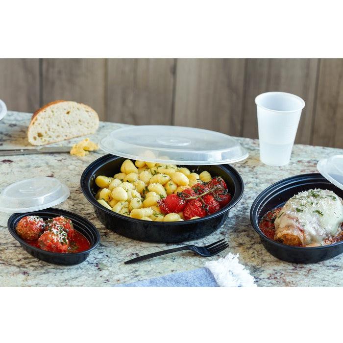 Pactiv Evergreen - VERSAtainer Oval 8 Oz Black Base with Clear Dome Microwavable Takeout Container And Lid Combo, 150/Cs - OC08B