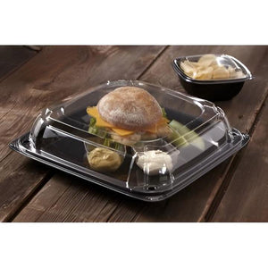 Sabert - 16" UltraStack Black Square Platter with Clear High Dome Lid Combo, 25 Per Case - C9616
