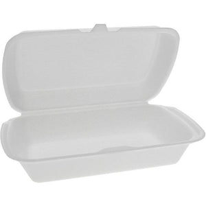 Pactiv Evergreen - 8.8 x 5.5" x 3" PS Foam Hinged Lid Rectangular Container, White, 420 Count - YTH101680000