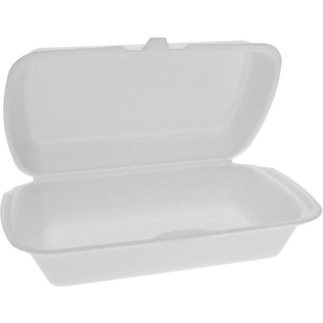 Pactiv Evergreen - 8.8 x 5.5" x 3" PS Foam Hinged Lid Rectangular Container, White, 420 Count - YTH101680000