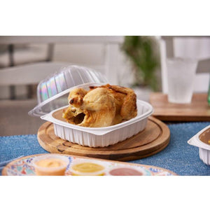 Pactiv Evergreen - White Medium Chicken Roaster Container with Base - YCNC-6005DZW