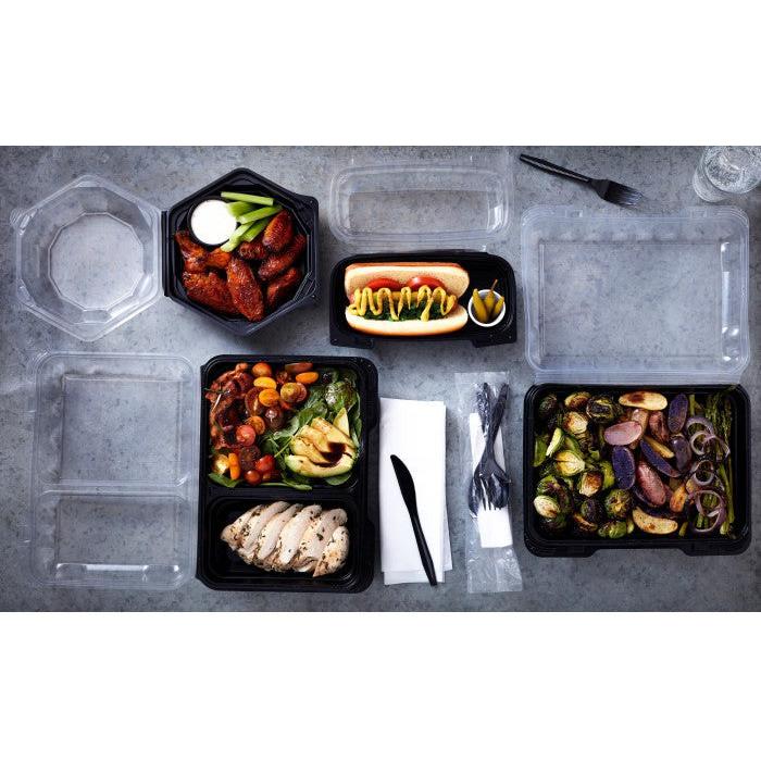 Pactiv Evergreen - 7" Black/Clear, Dual Color SmartLock® Hinged Lid Hexagon Container, 120/cs - YEH891700000