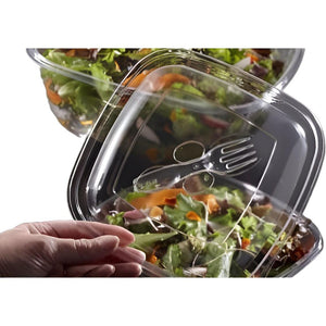 Sabert - 8 Oz Square Plastic Bowls with Lid and Spork Combo, 250/Cs - C15008B250UCL