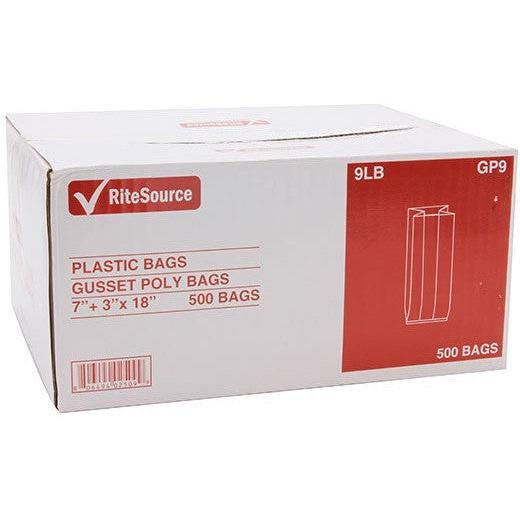 RiteSource - 7"+ 3" x 18" Clear 9 lb Poly Bags, 500/bx - GP9