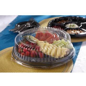 Sabert - 16" Black Nova Plus Round Platter with Clear High Dome Lid, 25/Cs - C9516