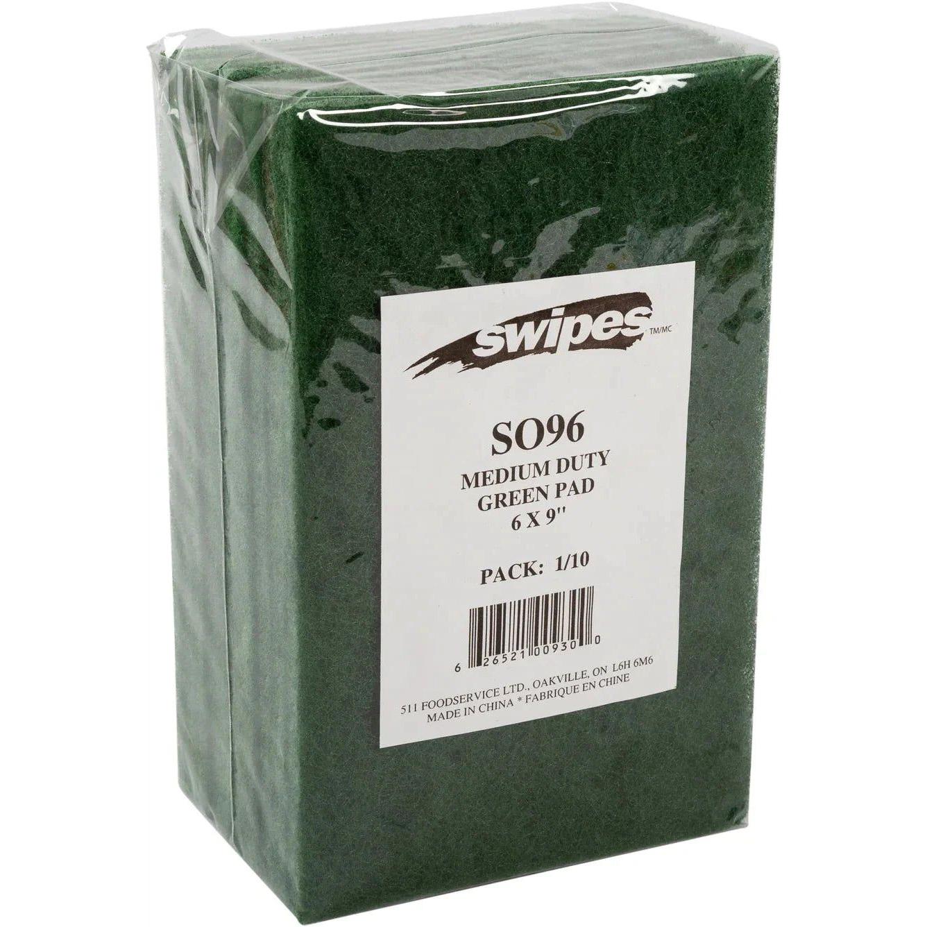 Swipes - 6" X 9" Green Medium Duty Scouring Pad, 10/Pk - SO96