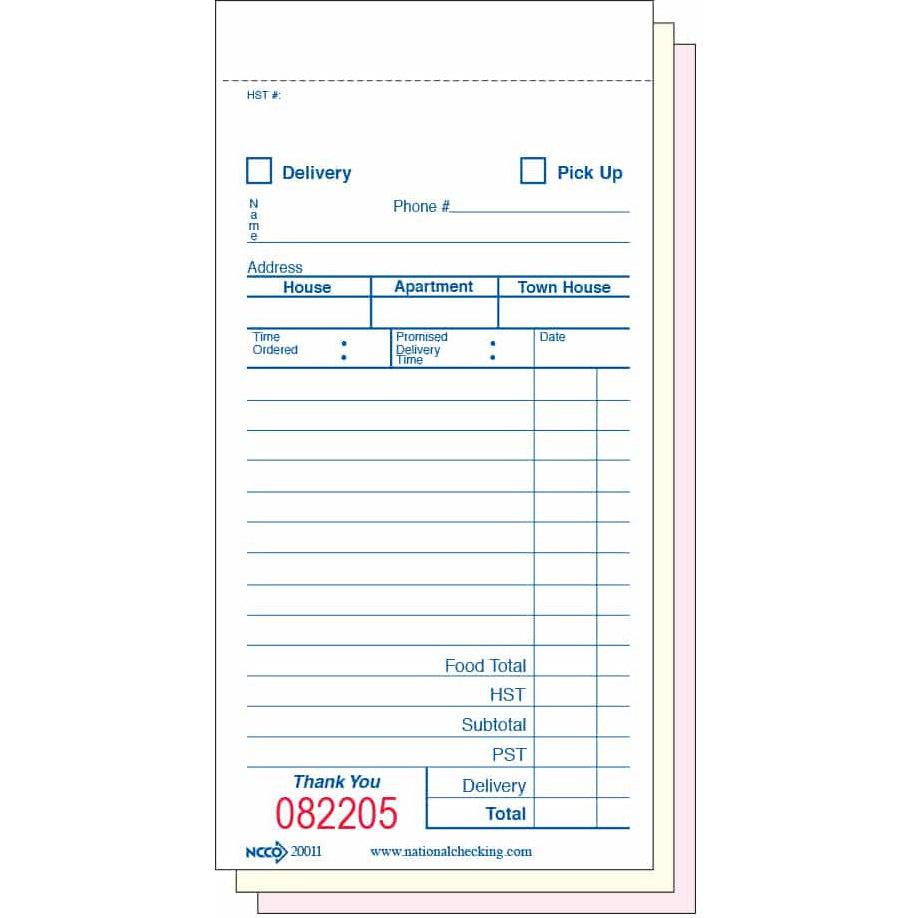 NCCO International - 3.5" x 6.75", 3-Part Medium Carbonless Guest Check, 10/Pk - 20011