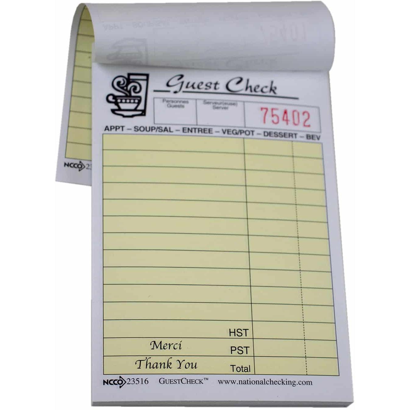 NCCO International - 3.5" x 5.125", 2-Part Small Paper Guest Check, 1000/Pk - 23516