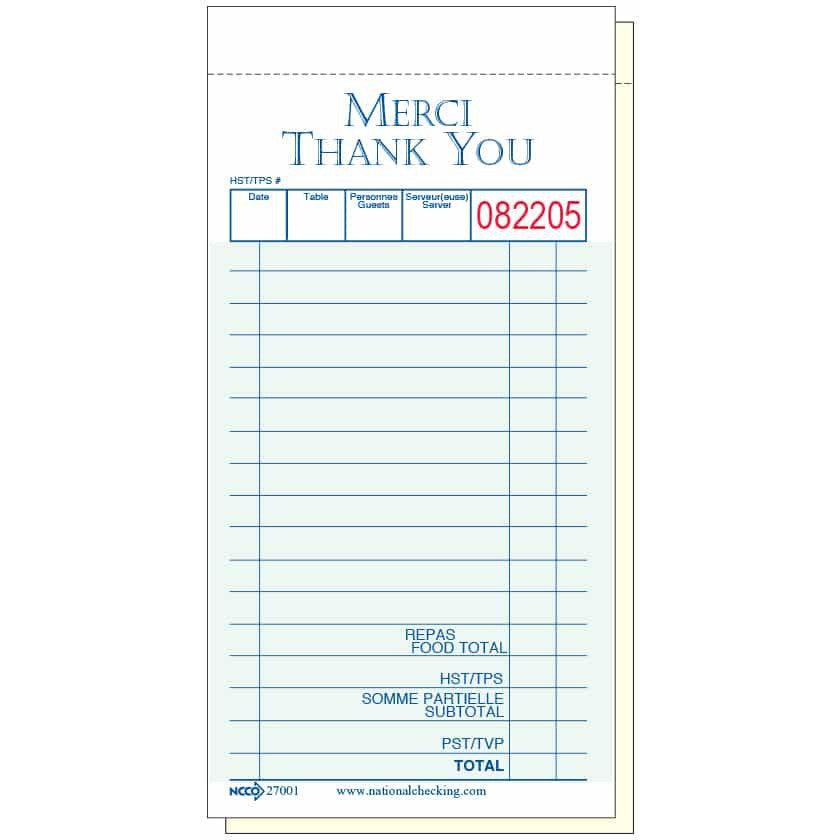 NCCO International - 3.5" x 6.75" Medium Two-Part Carbonless Guest Check , 500/Pk - 27001