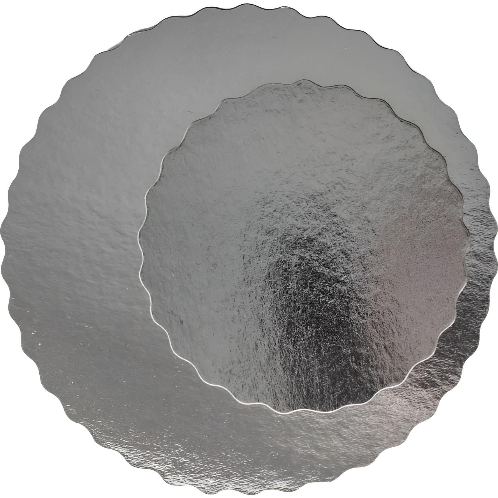 Enjay Converters - 8" x 0.070" Scallop Silver Cake Board, 150 Per Case - 070-8RSS