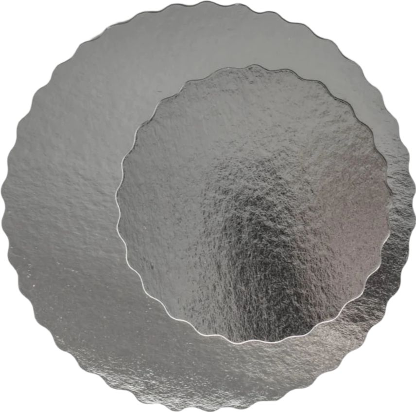 Enjay Converters - 8" x 0.045" Scallop Silver Cake Board, 250 Per Case - 0458RSS