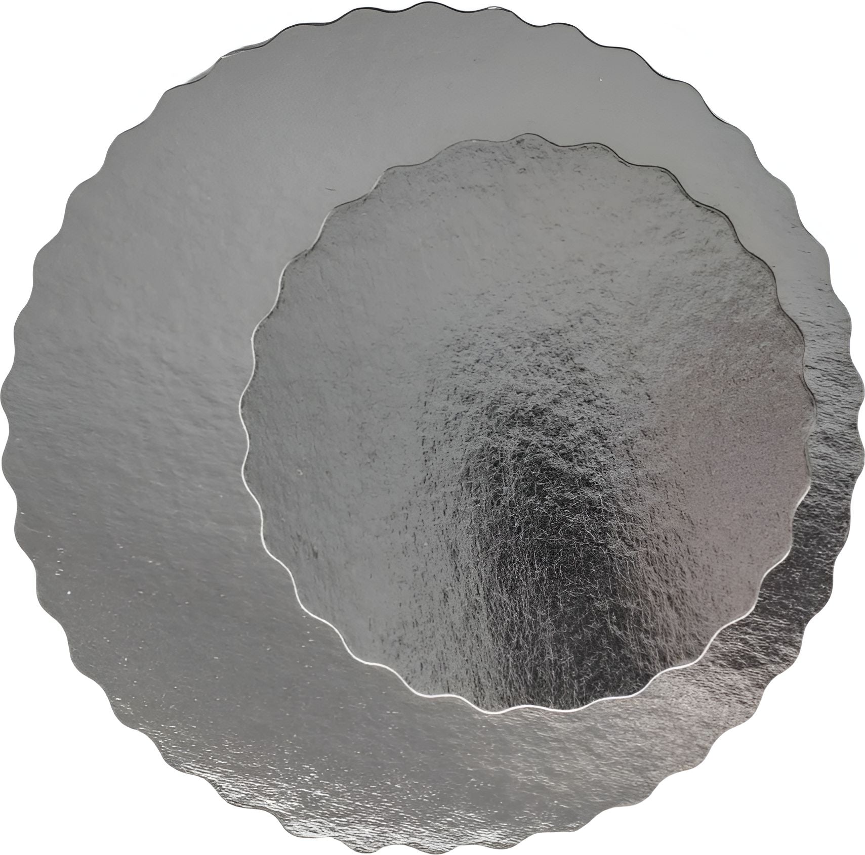 Enjay Converters - 10" x 0.070" Scallop Silver Cake Board, 150 Per Case - 07010RSS