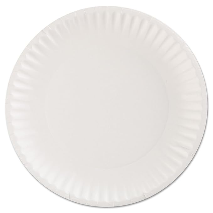 AJM Packaging - 9" White Uncoated Paper Plate, 12x100/cs, 60cs/sk - 430110