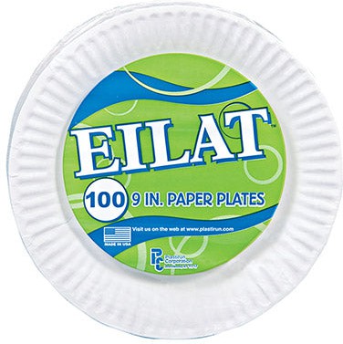 EILAT - 9" White Uncoated Paper Plates, Pack of 100, 12 Pk/Cs, #526 - PL209